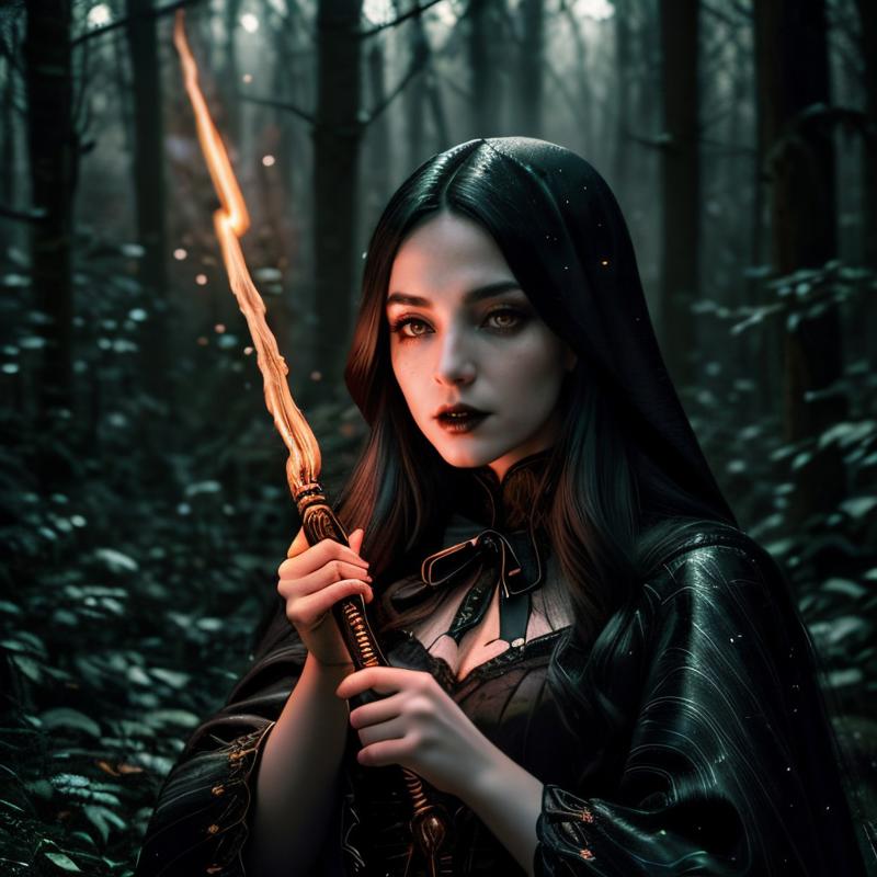 00453-336346229-masterpiece, intricate photo, female witch with a magic wand of a wizard,  lightning strikes comes out of the magic wand, casts.jpg